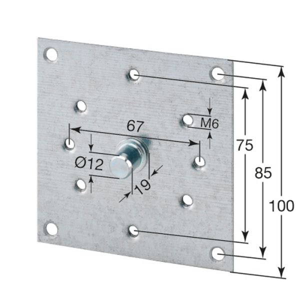 Artikelbild des Artikels “Universalmontageplatte 100 × 100 mm – mit 12 mm Zapfen – für Lager- und Motoraufnahme “