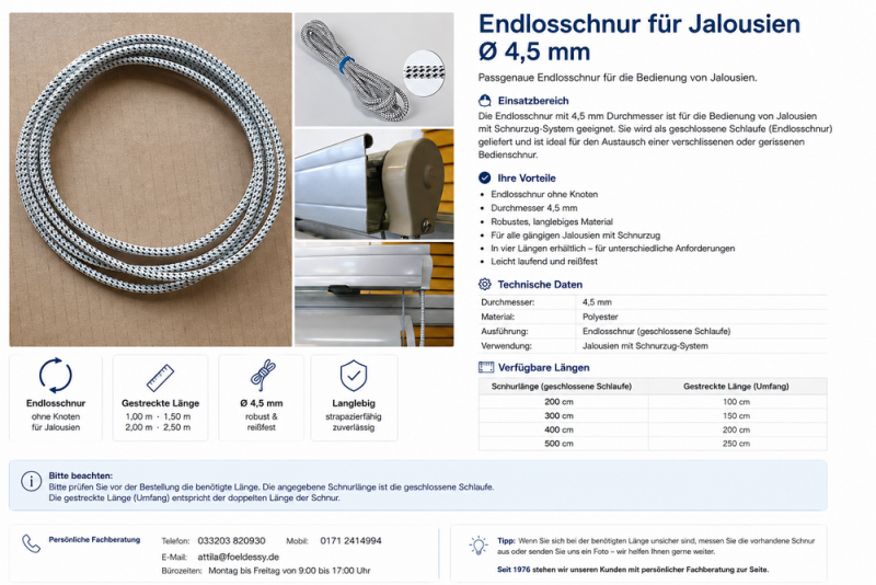 Artikelbild des Artikels “Jalousie Endlosschnur Ø 4,5 mm – Schnurzug – verschiedene Längen “