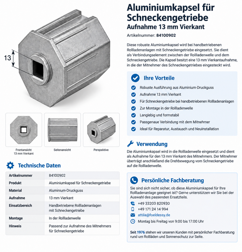 Artikelbild 2 des Artikels “Aluminiumkapsel für Schneckengetriebe – Aufnahme 13 mm Vierkant “